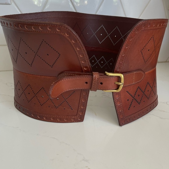 Banana Republic Brown Leather Corset  Belt with Gold Buckle - Picture 3 of 14